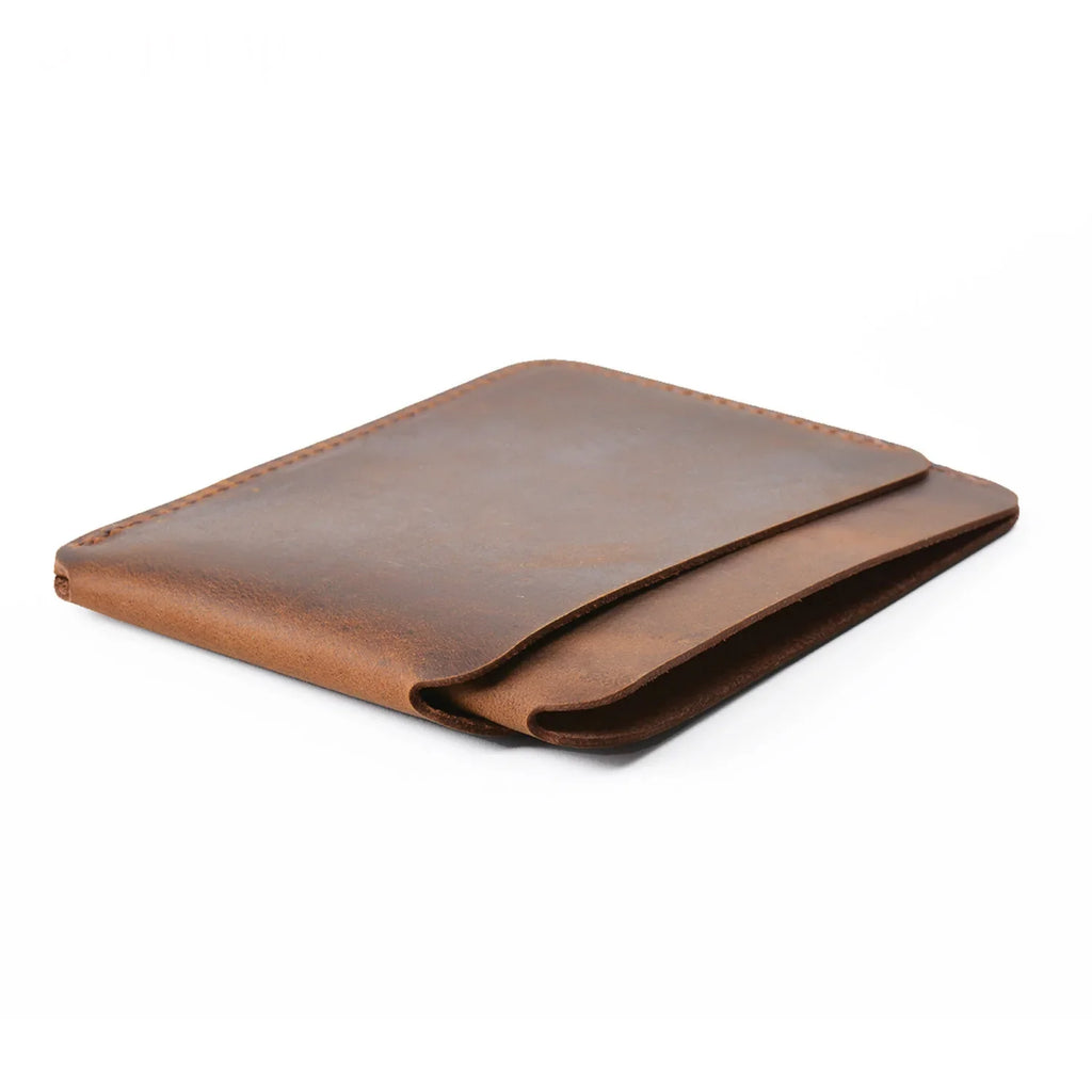 Compact Slim Genuine Crazy Horse Leather Card Holder with 3 Slots Unisex