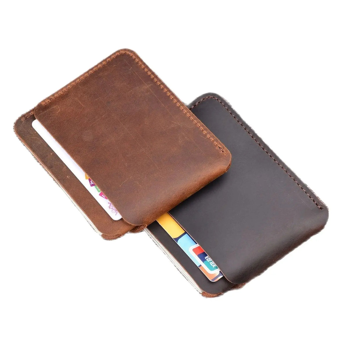 Compact Slim Genuine Crazy Horse Leather Card Holder with 3 Slots Unisex