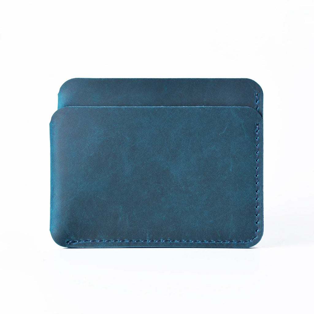Compact Slim Genuine Crazy Horse Leather Card Holder with 3 Slots Unisex