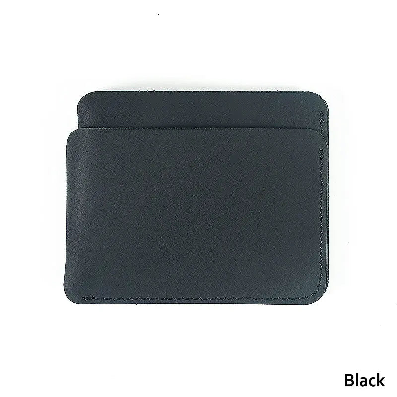 Compact Slim Genuine Crazy Horse Leather Card Holder with 3 Slots Unisex