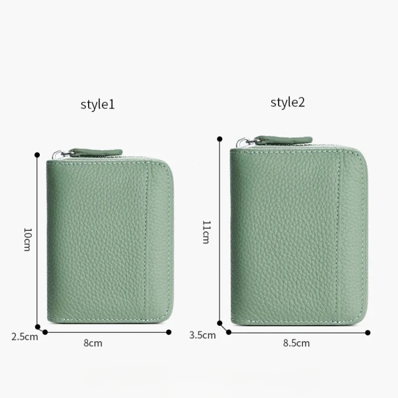 Compact Zippered Genuine Leather Card Holder for Women RFID Protection 14/20 Cards