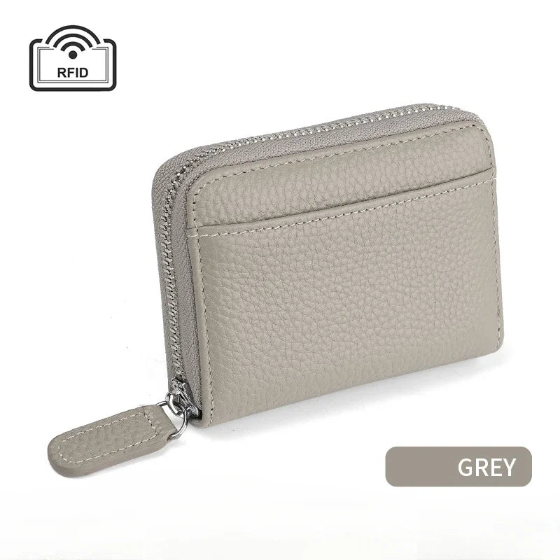Compact Zippered Genuine Leather Card Holder for Women RFID Protection 14/20 Cards