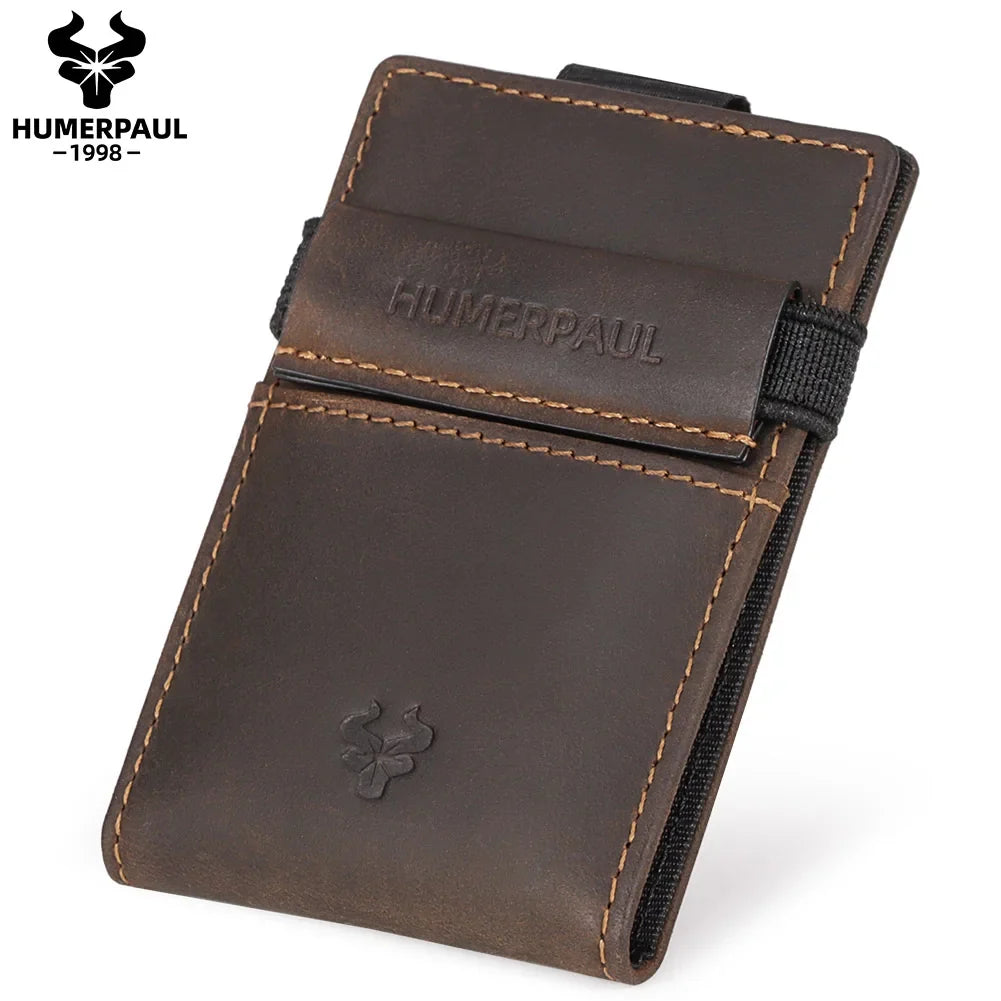 Compact Genuine Leather Men's Cardholder with Clip and Secure Closure