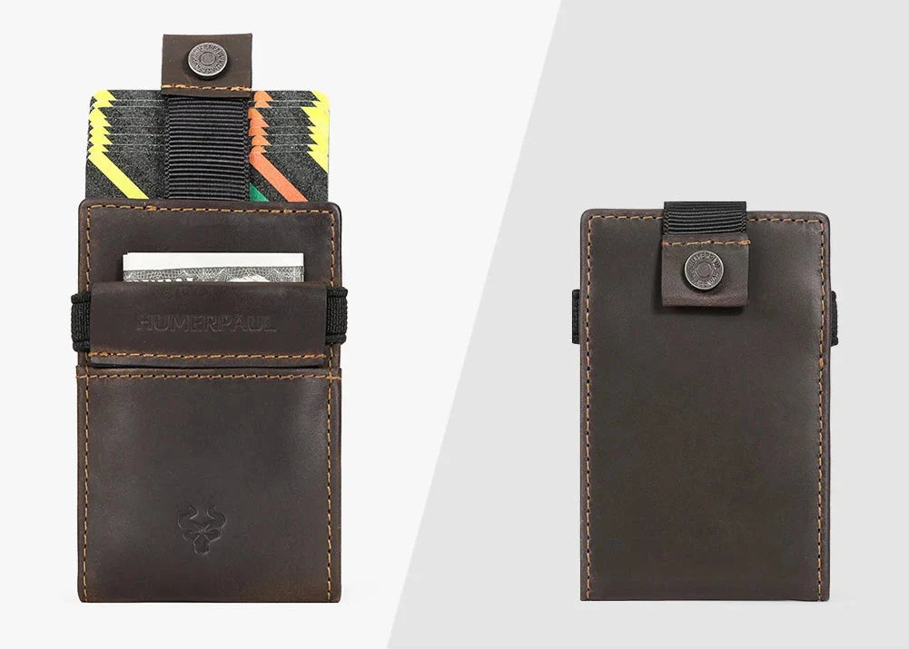 Compact Genuine Leather Men's Cardholder with Clip and Secure Closure