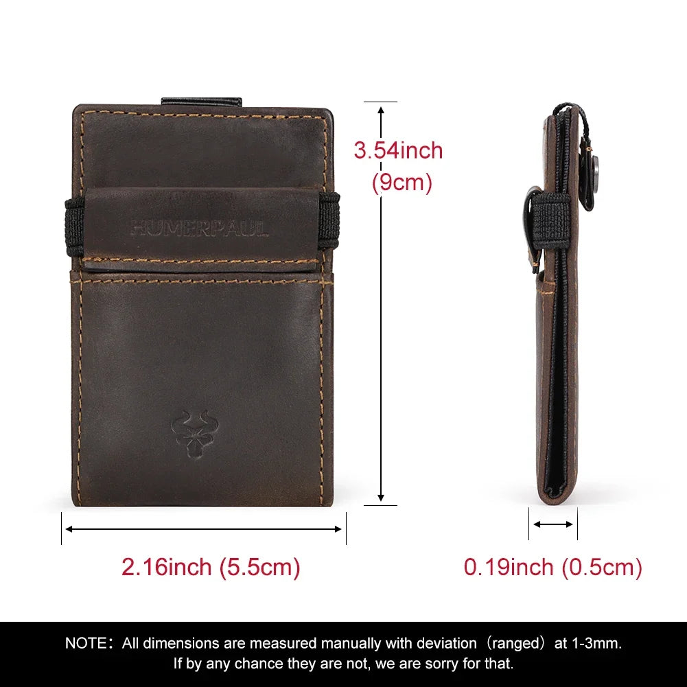 Compact Genuine Leather Men's Cardholder with Clip and Secure Closure