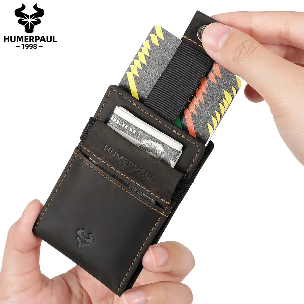 Compact Genuine Leather Men's Cardholder with Clip and Secure Closure