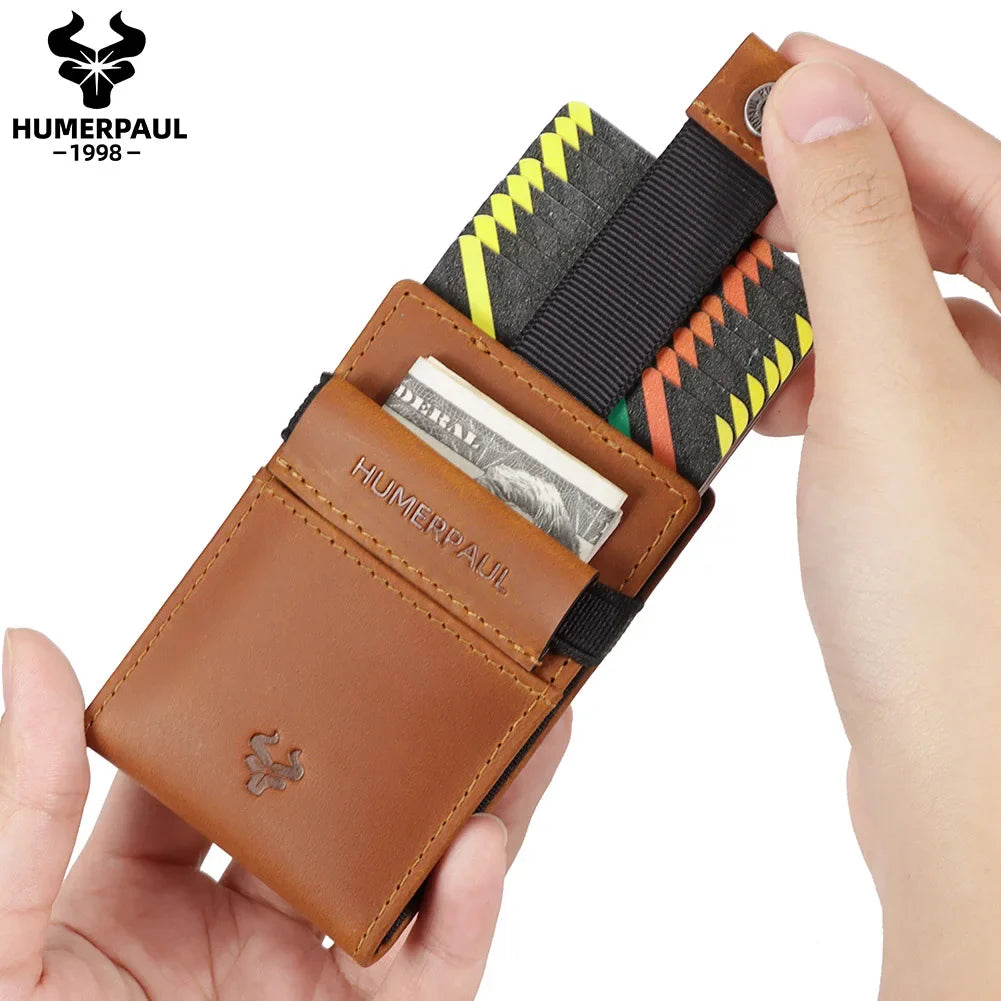 Compact Genuine Leather Men's Cardholder with Clip and Secure Closure