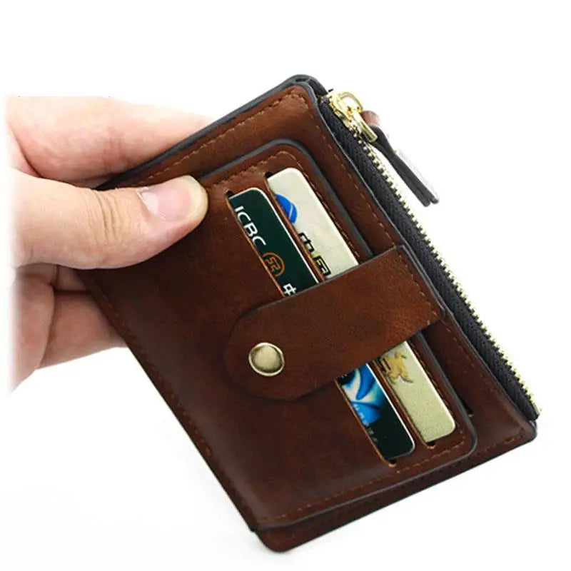Compact PU Leather Card Holder with Zip and Snap Button Unisex Wallet Image