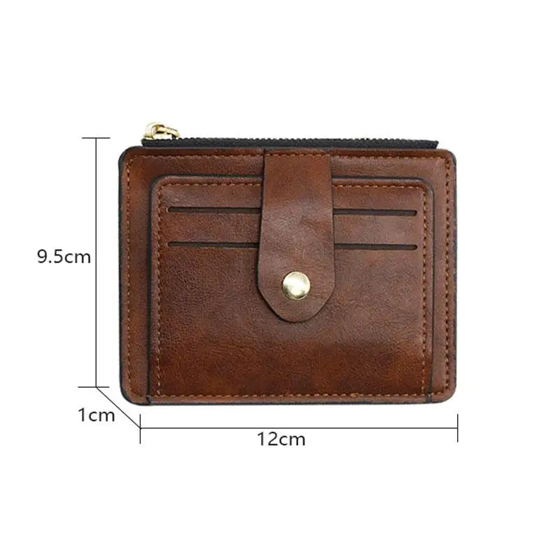 Compact PU Leather Card Holder with Zip and Snap Button Unisex Wallet Image