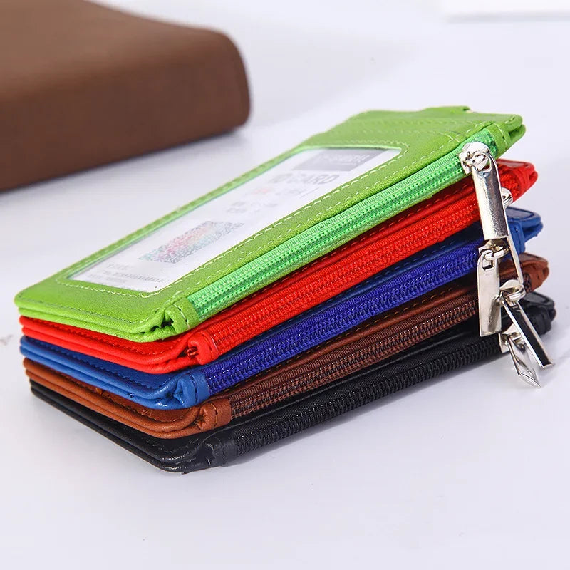 Compact PU Leather Card Holder with Zipper Unisex Mini Wallet