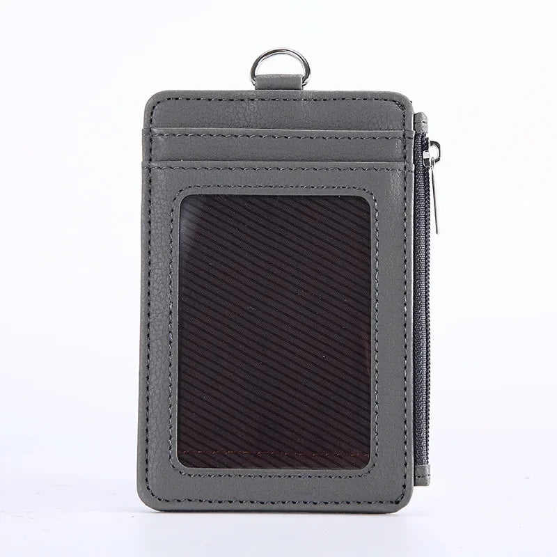 Compact PU Leather Card Holder with Zipper Unisex Mini Wallet