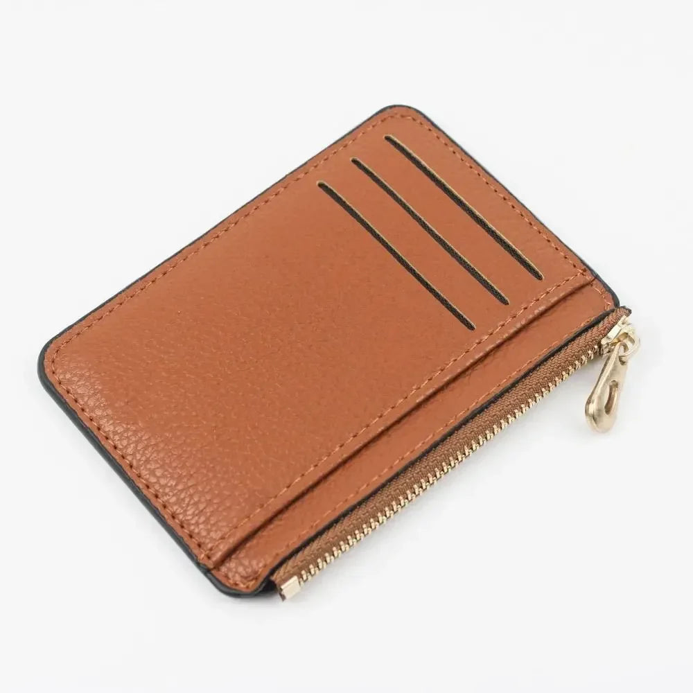 Ultra-thin compact PU leather zippered card holder with coin compartment