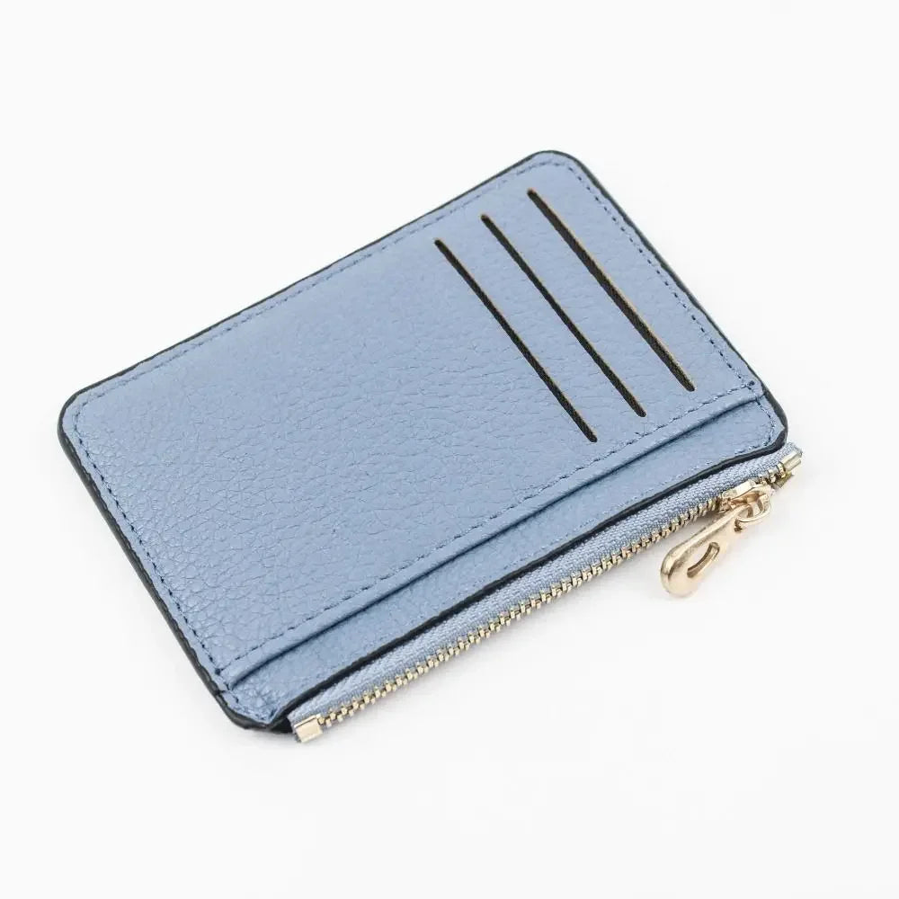 Ultra-thin compact PU leather zippered card holder with coin compartment