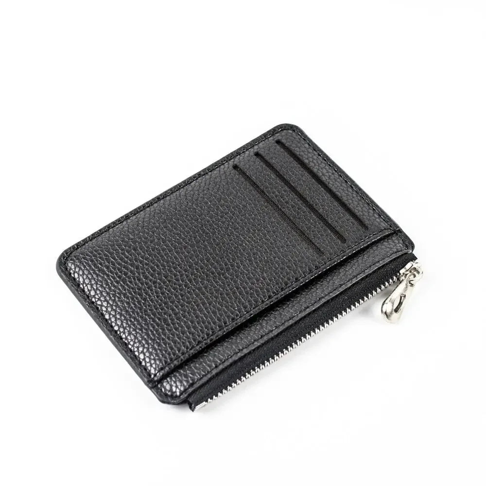 Ultra-thin compact PU leather zippered card holder with coin compartment