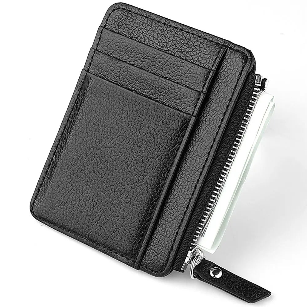 Ultra-thin compact PU leather zippered card holder with coin compartment Image