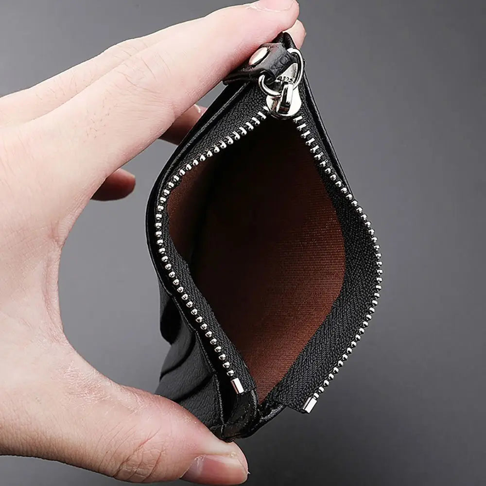 Ultra-thin compact PU leather zippered card holder with coin compartment Image