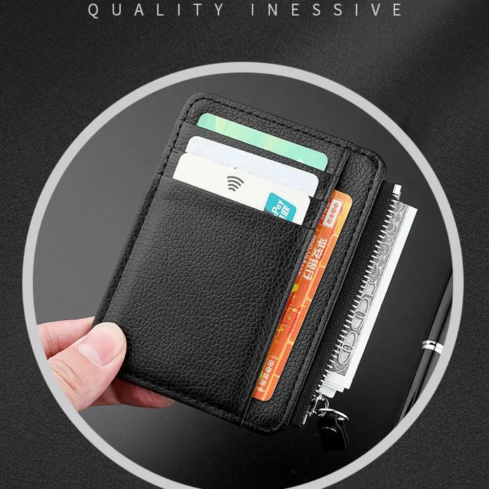 Ultra-thin compact PU leather zippered card holder with coin compartment Image