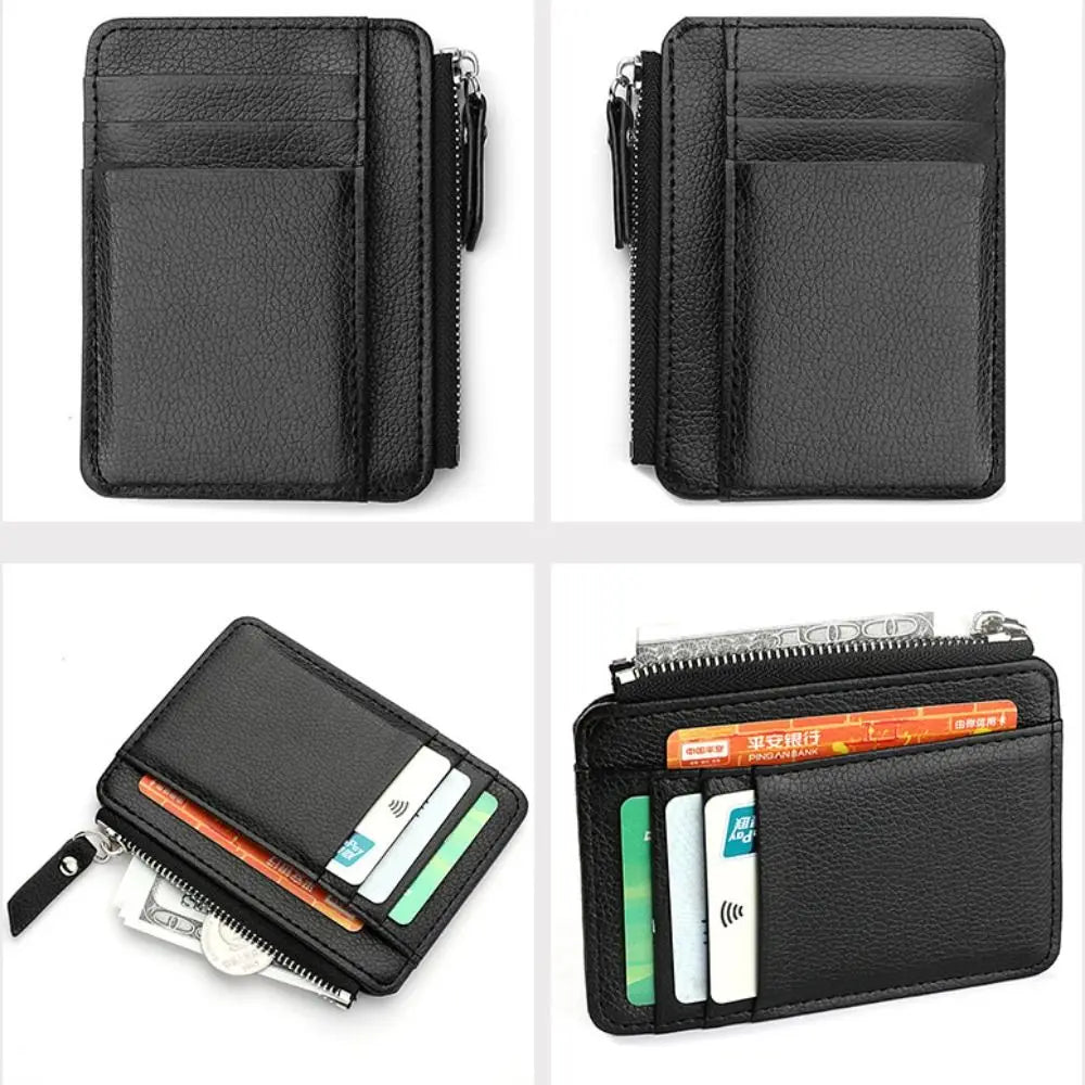 Ultra-thin compact PU leather zippered card holder with coin compartment
