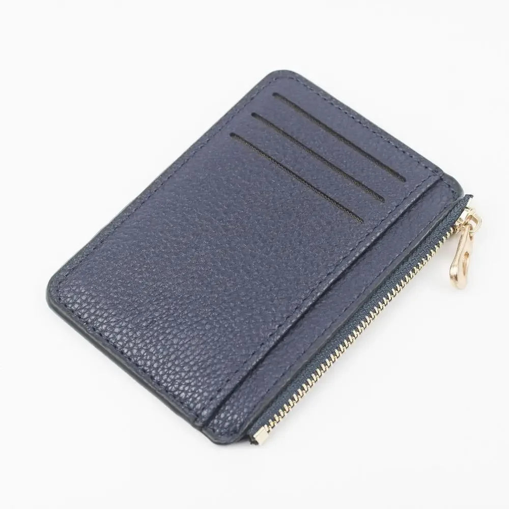 Ultra-thin compact PU leather zippered card holder with coin compartment