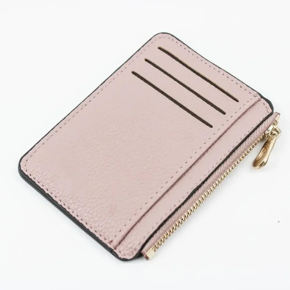Ultra-thin compact PU leather zippered card holder with coin compartment