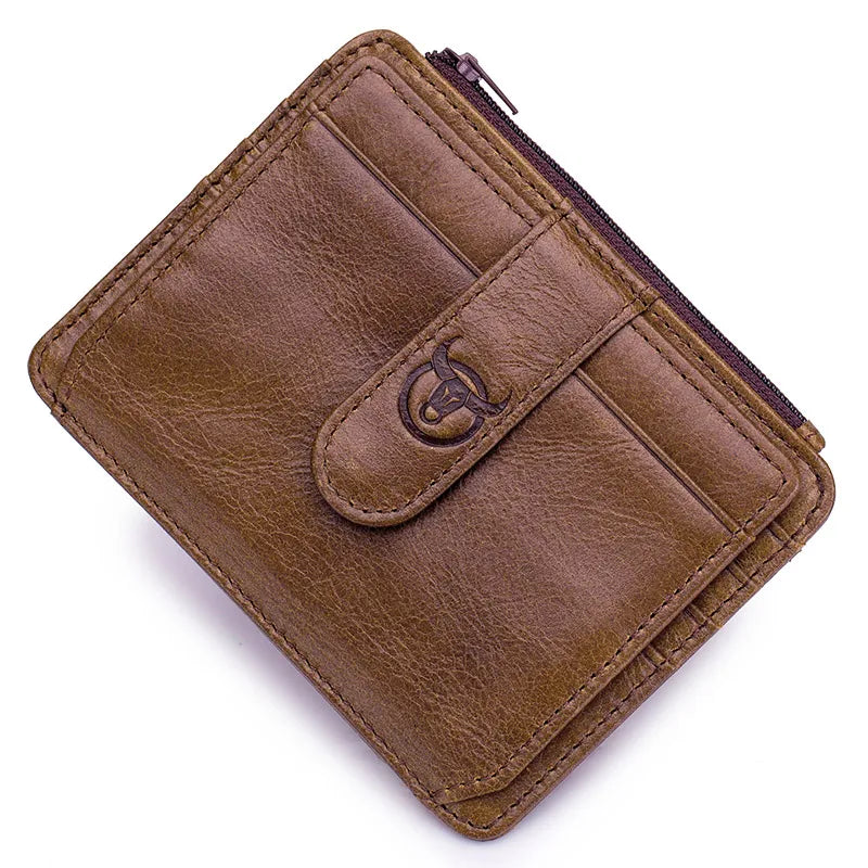 Men's Genuine Leather RFID Card Holder with Zip and Compact Flap