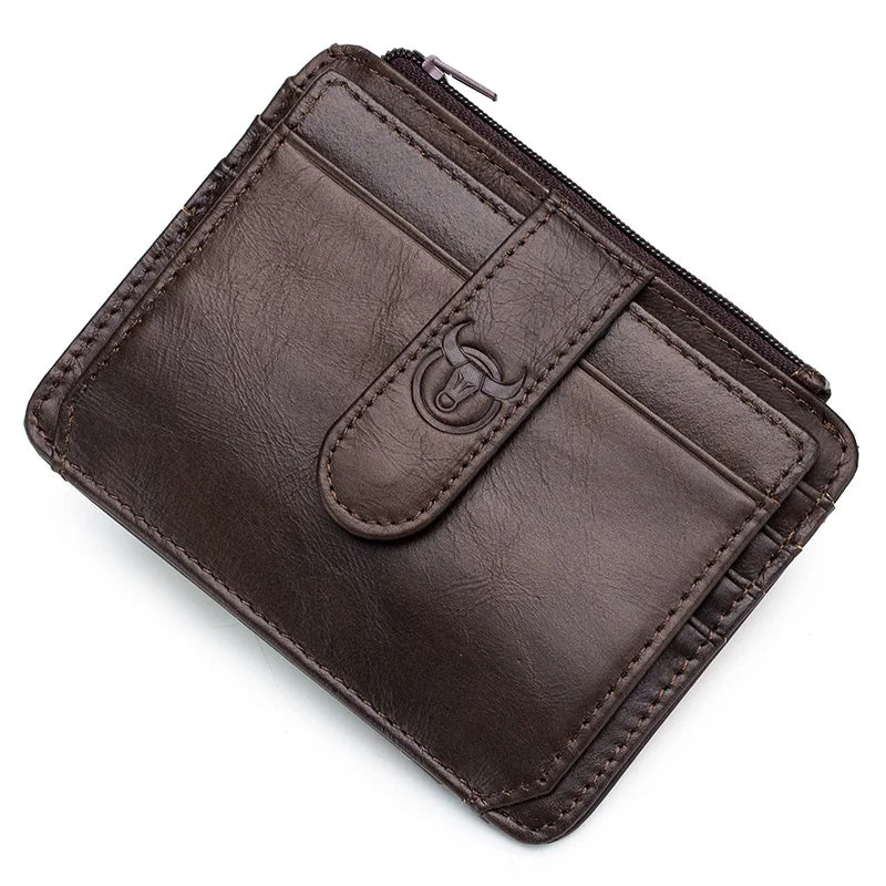 Men's Genuine Leather RFID Card Holder with Zip and Compact Flap