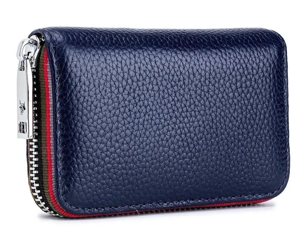 Compact Unisex Genuine Leather Zippered RFID Card Holder Image