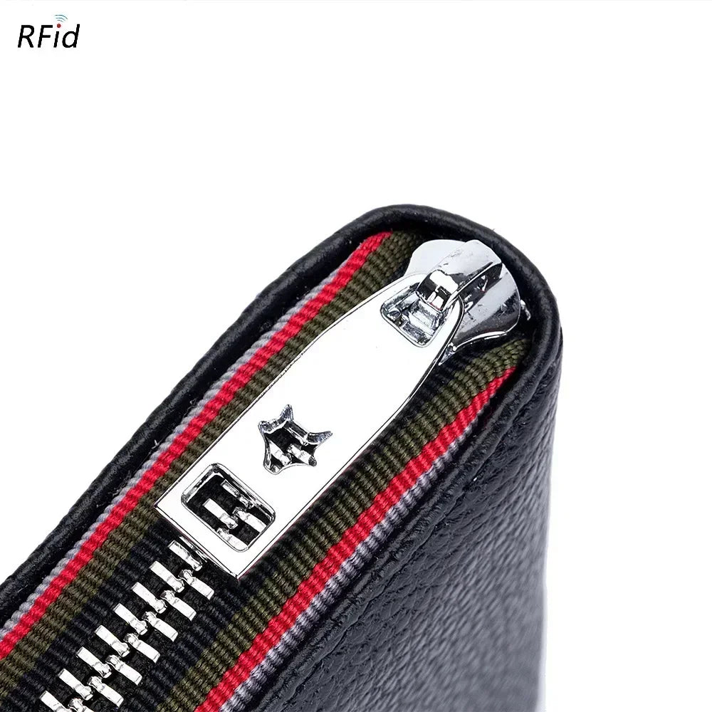 Compact Unisex Genuine Leather Zippered RFID Card Holder