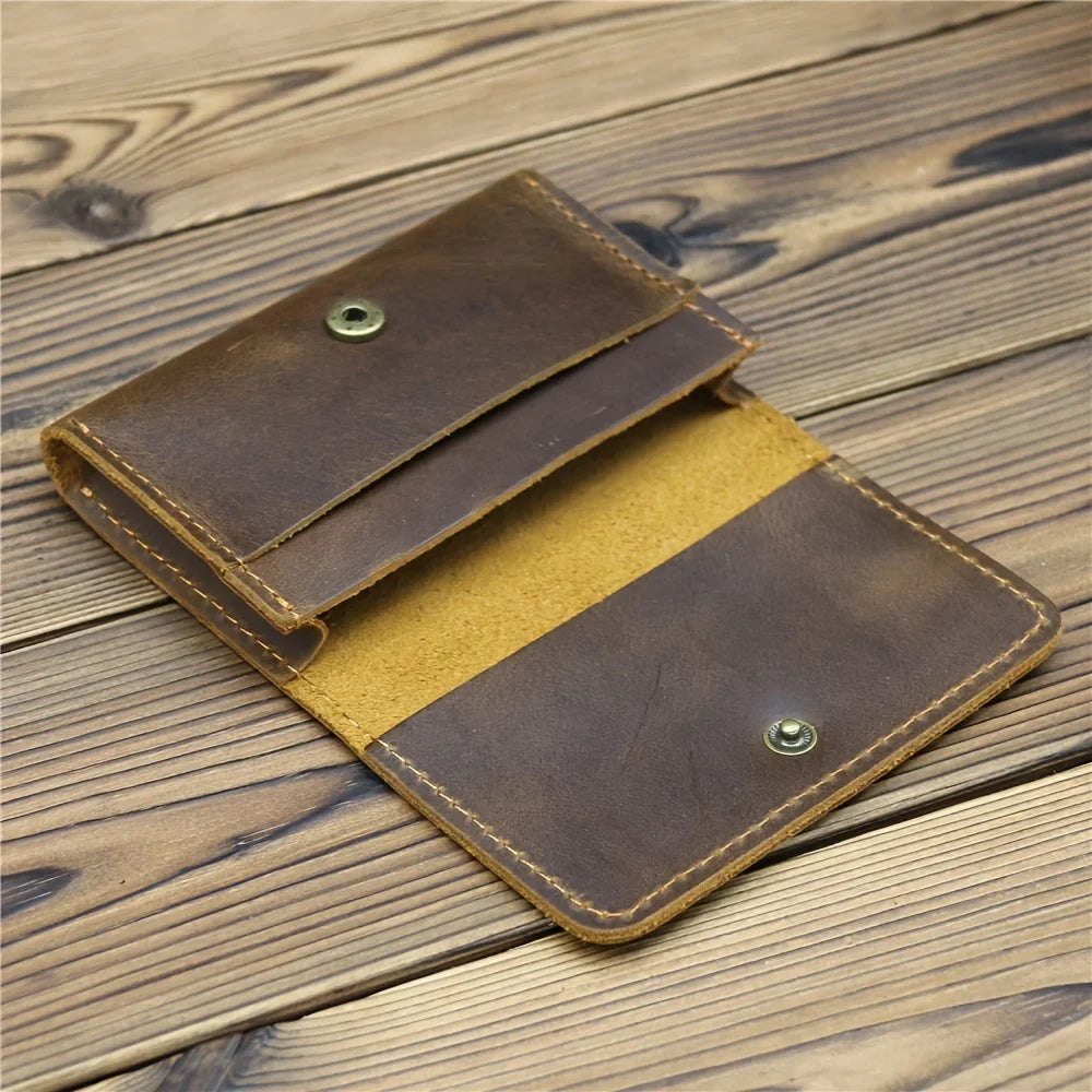 Compact Genuine Leather Card Holder with Snap Button for Cards and ID