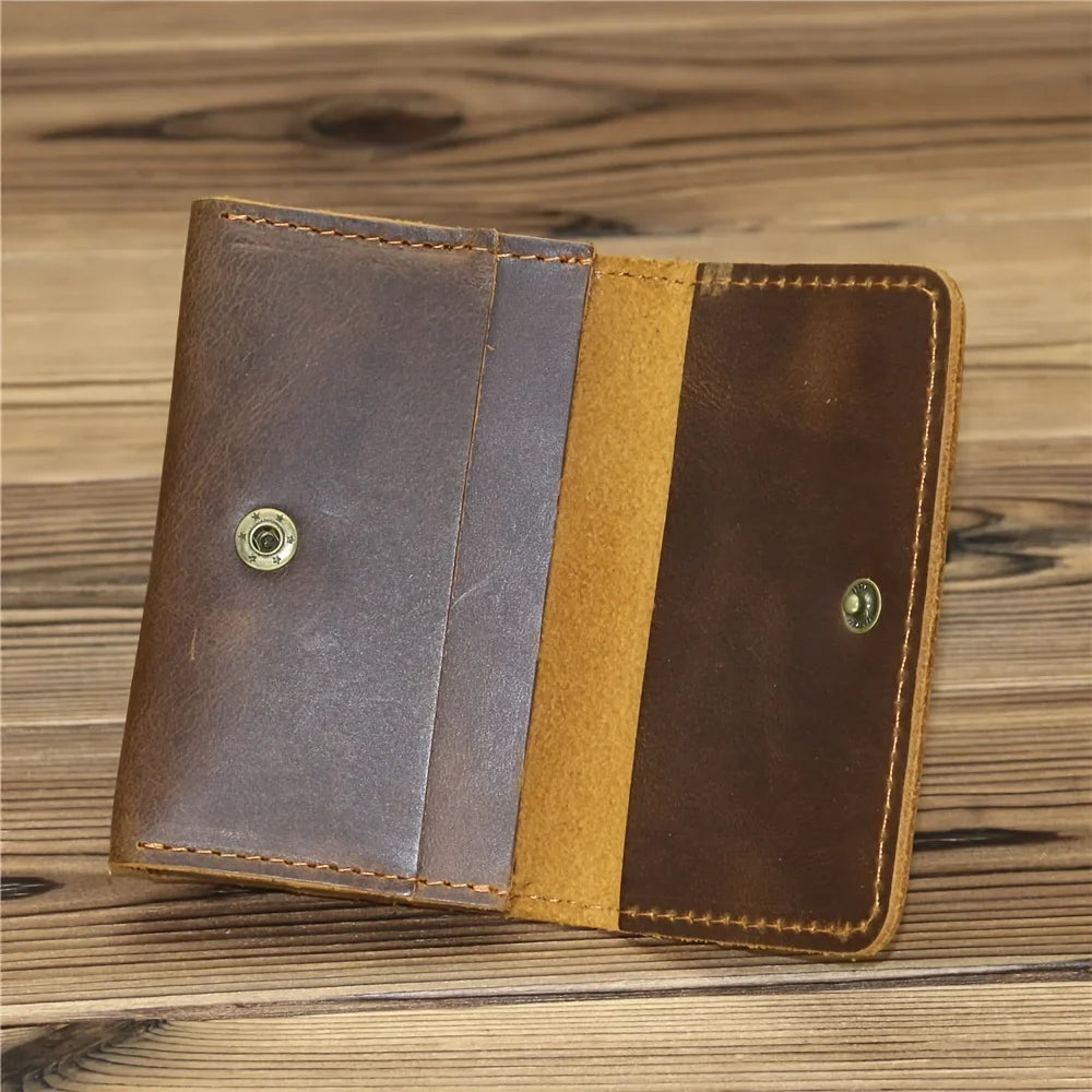 Compact Genuine Leather Card Holder with Snap Button for Cards and ID