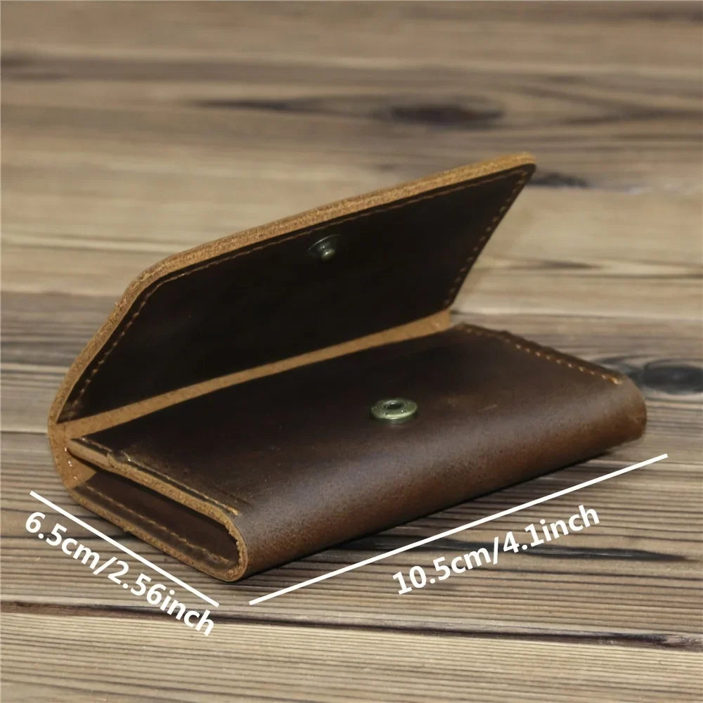 Compact Genuine Leather Card Holder with Snap Button for Cards and ID