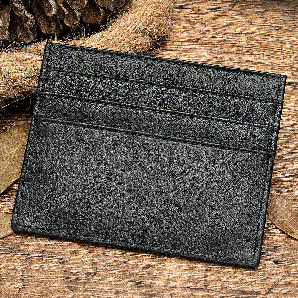 Genuine Leather Slim Card Holder with 7 Card Slots for Unisex