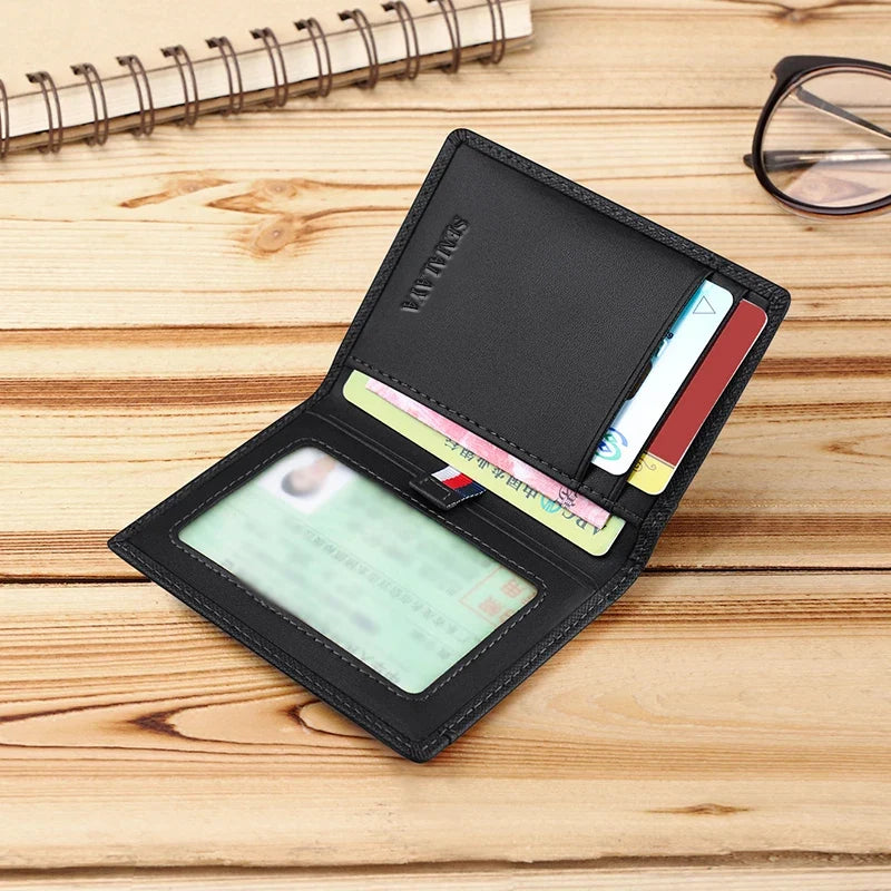 Ultra-thin genuine leather vertical card holder with storage for cards and ID