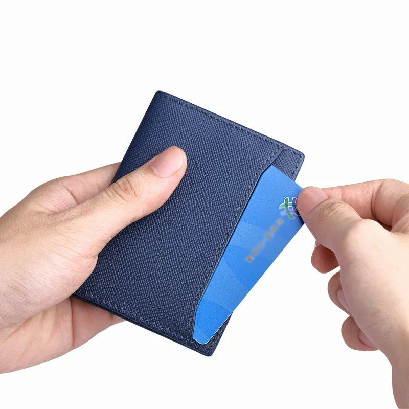 Ultra-thin genuine leather vertical card holder with storage for cards and ID