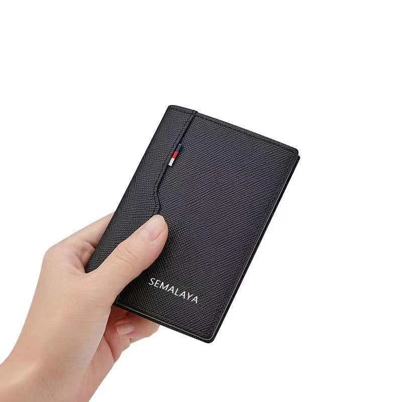 Ultra-thin genuine leather vertical card holder with storage for cards and ID