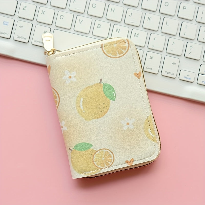 Zippered Accordion Card Holder for Girls, Fruit Print, 8 x 11 cm