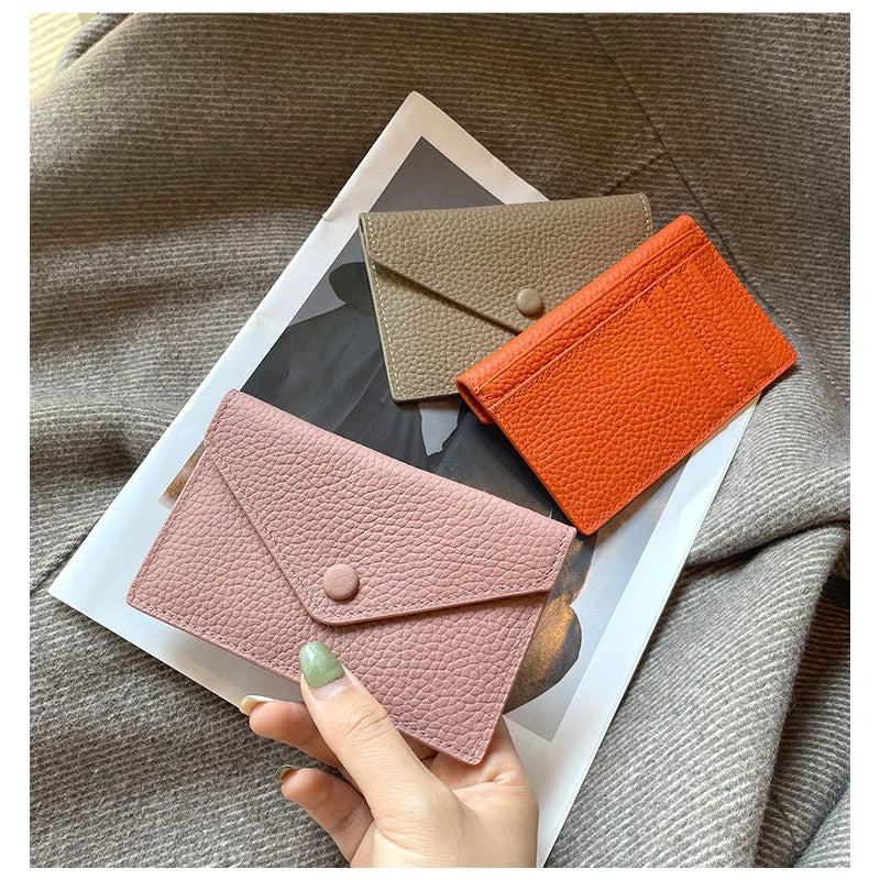Genuine Cowhide Leather Envelope Card Holder for Women Image