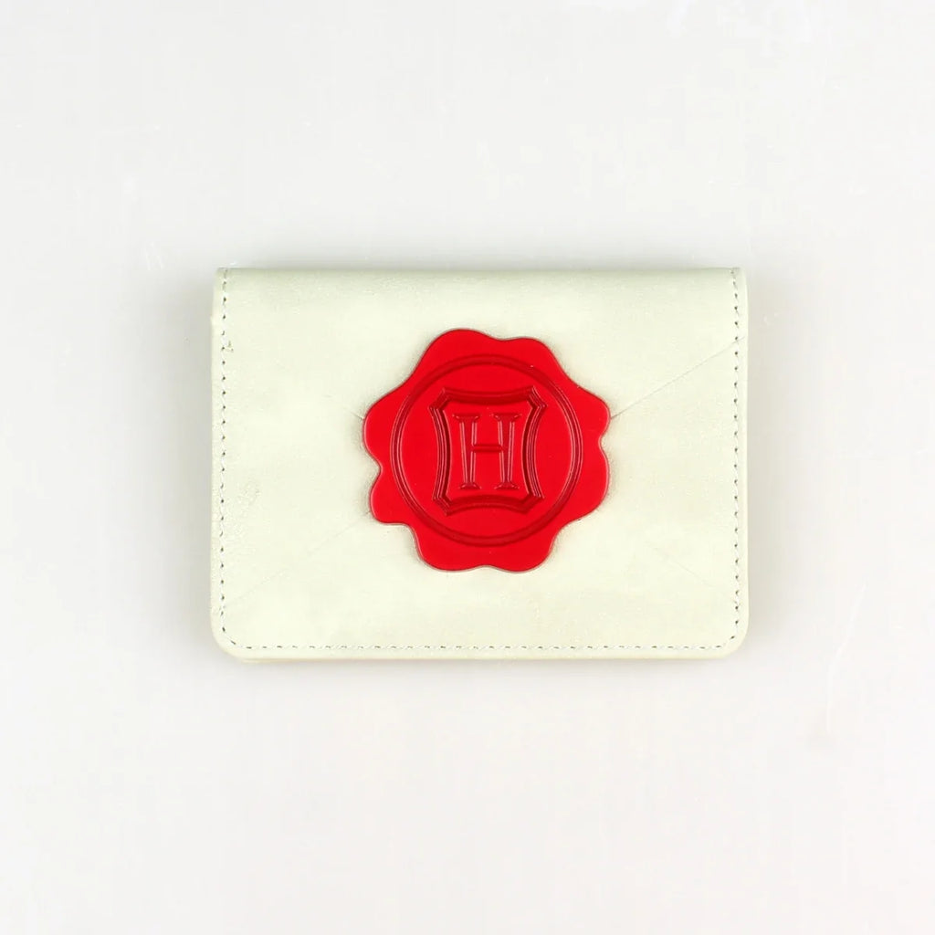 Designer Women's Card Holder with Metal Badge and Hasp Closure