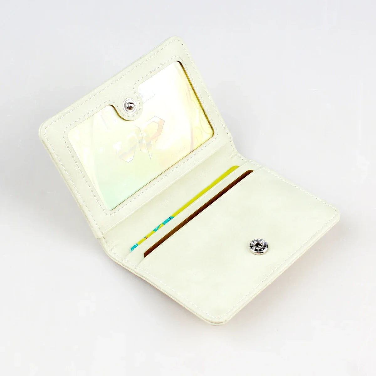 Designer Women's Card Holder with Metal Badge and Hasp Closure