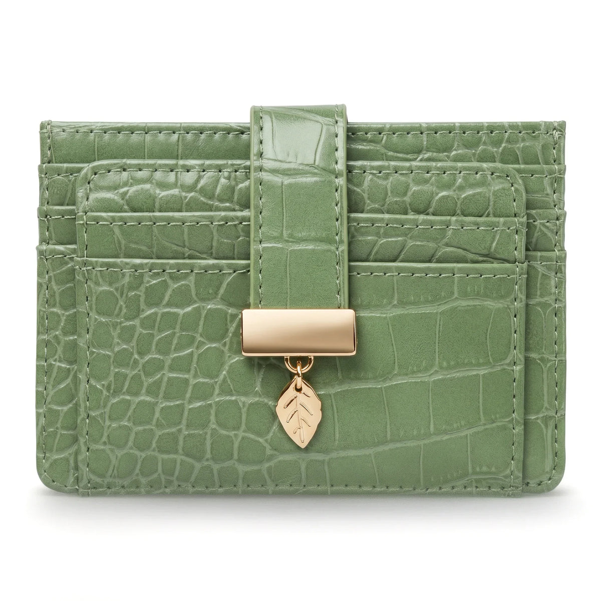 Women's Croco-Embossed Card Holder, 5 Slots and Zip Coin Pocket