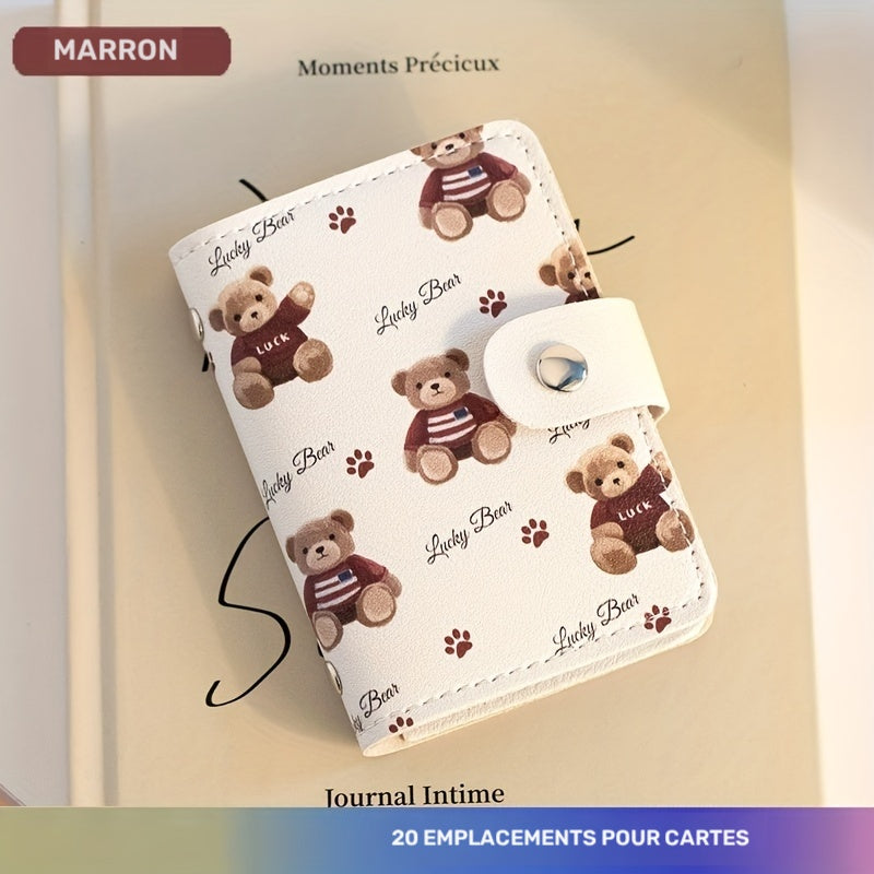 Women's Card Holder 20 Slots, Bear Print on Cream Background