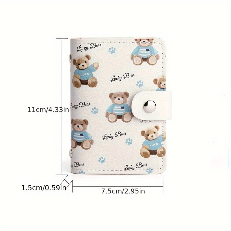 Women's Card Holder 20 Slots, Bear Print on Cream Background