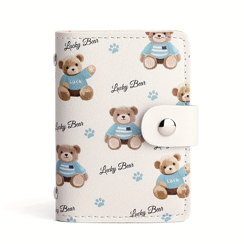 Women's Card Holder 20 Slots, Bear Print on Cream Background