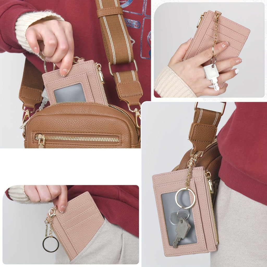 Zippered Women's Card Holder with Keychain, 12 x 9 x 1.5 cm