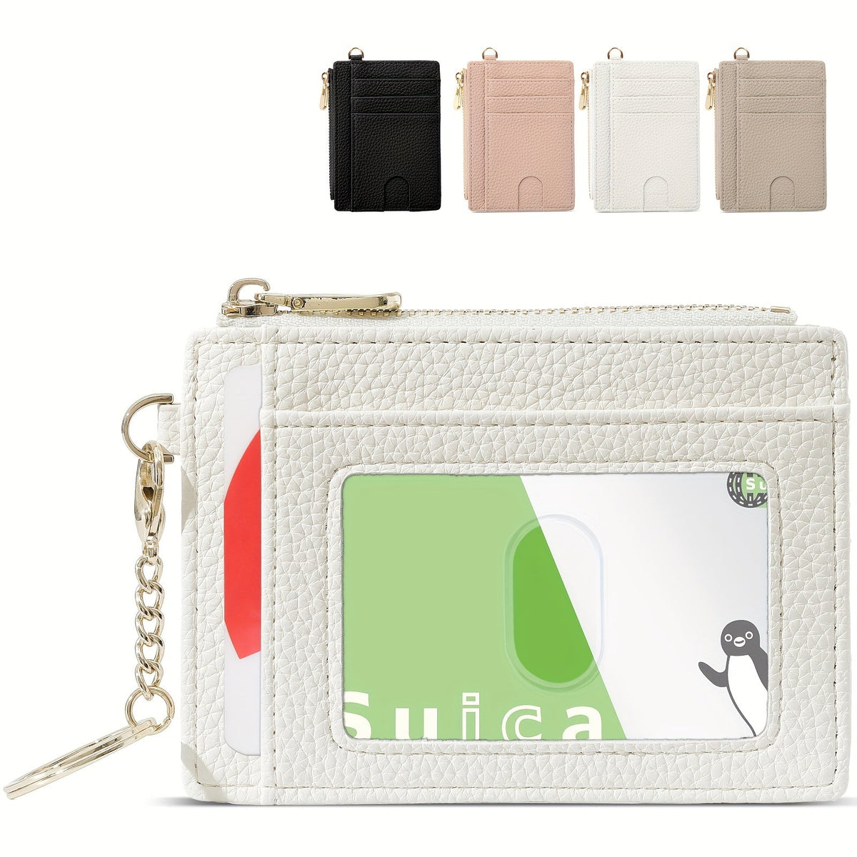 Zippered Women's Card Holder with Keychain, 12 x 9 x 1.5 cm