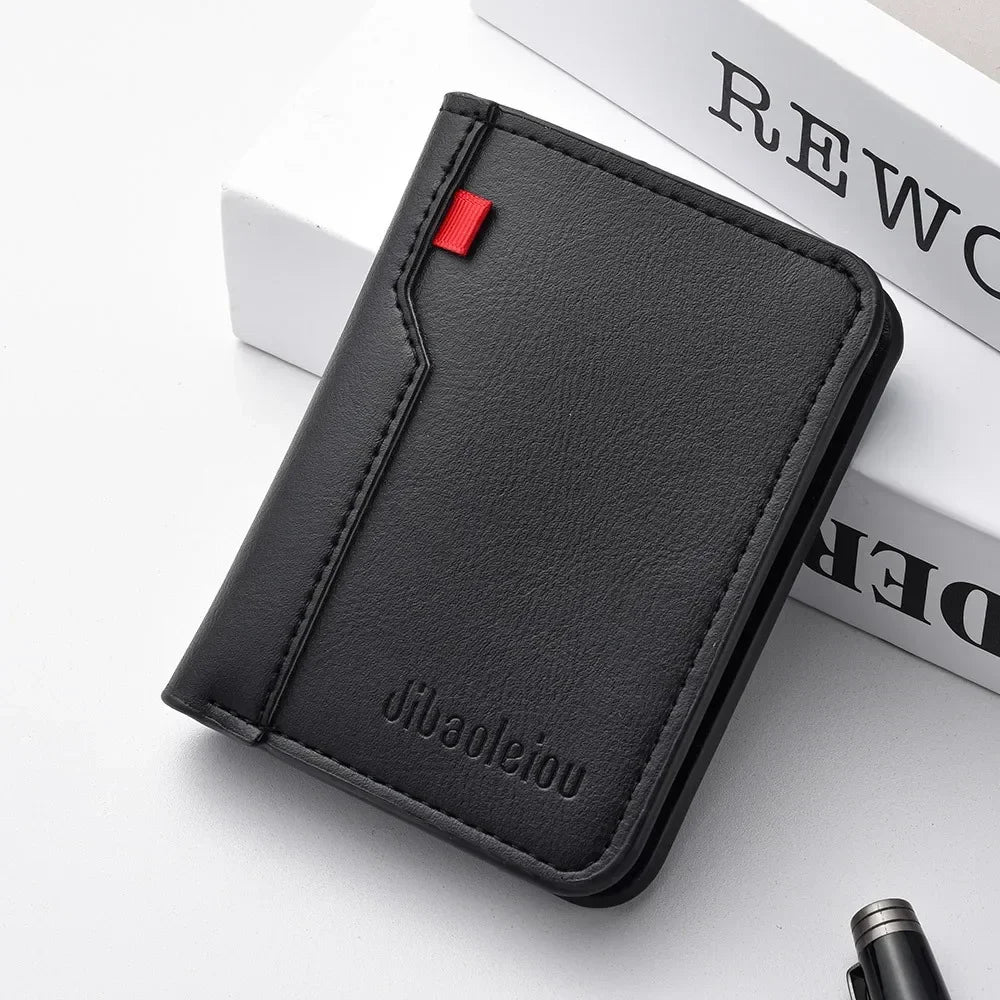 Ultra-thin compact leather wallet for men with card and bill storage