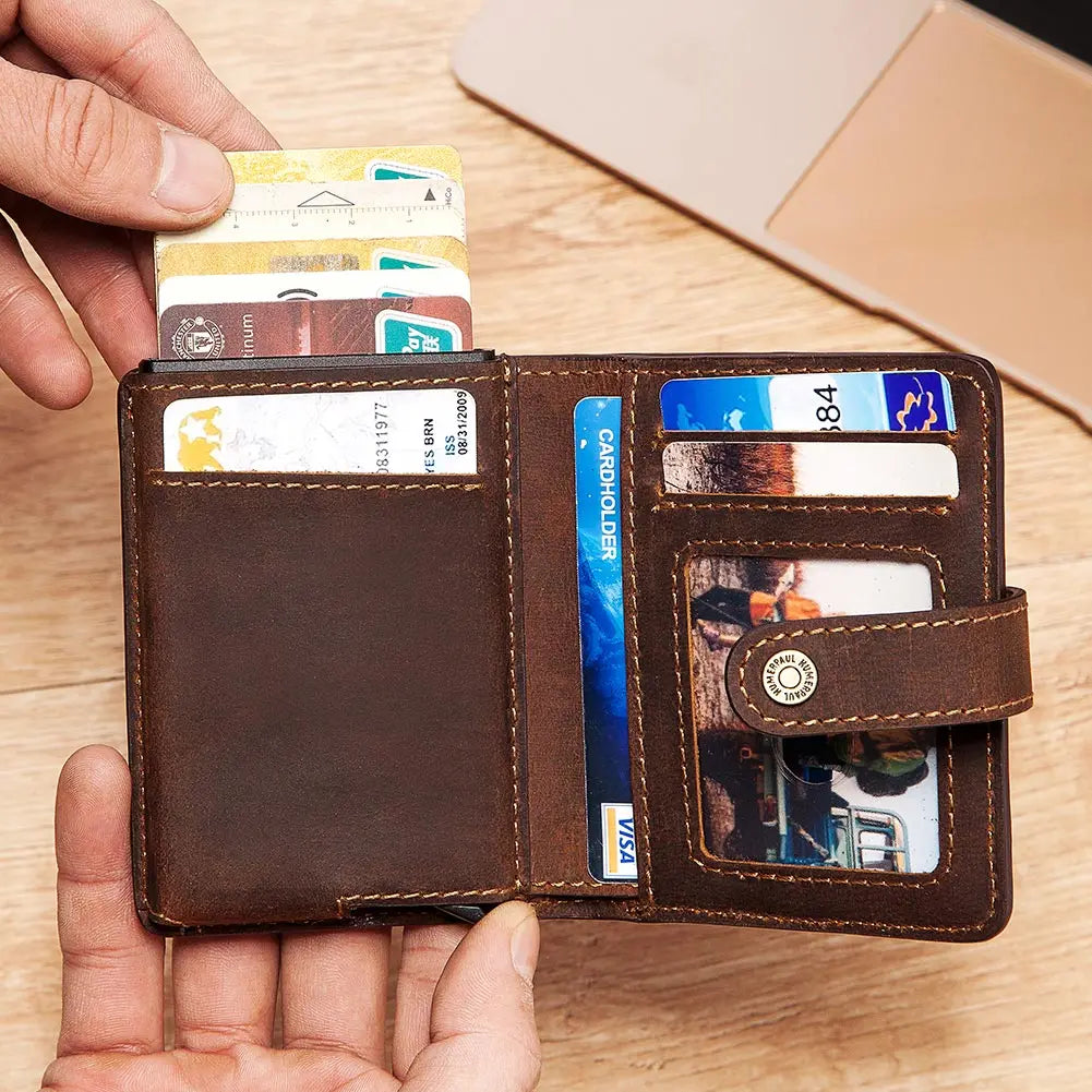 Crazy Horse Leather Card Holder - Smart & Secure Wallet