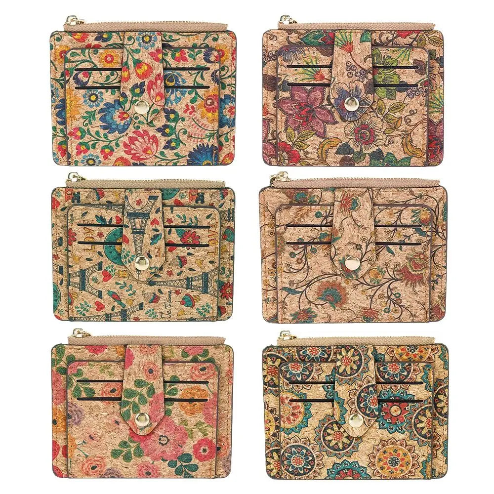 Ultra-thin Compact Zip Wallet in Ethnic Cork
