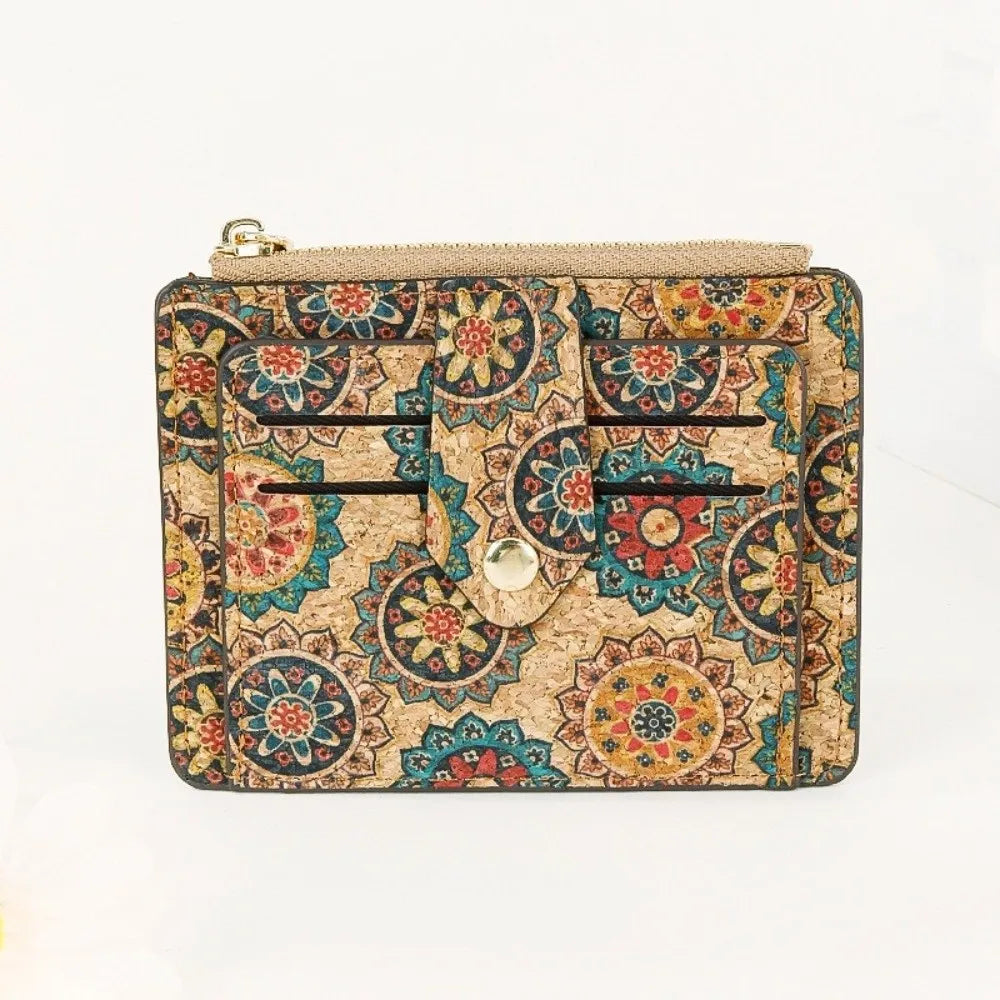Ultra-thin Compact Zip Wallet in Ethnic Cork