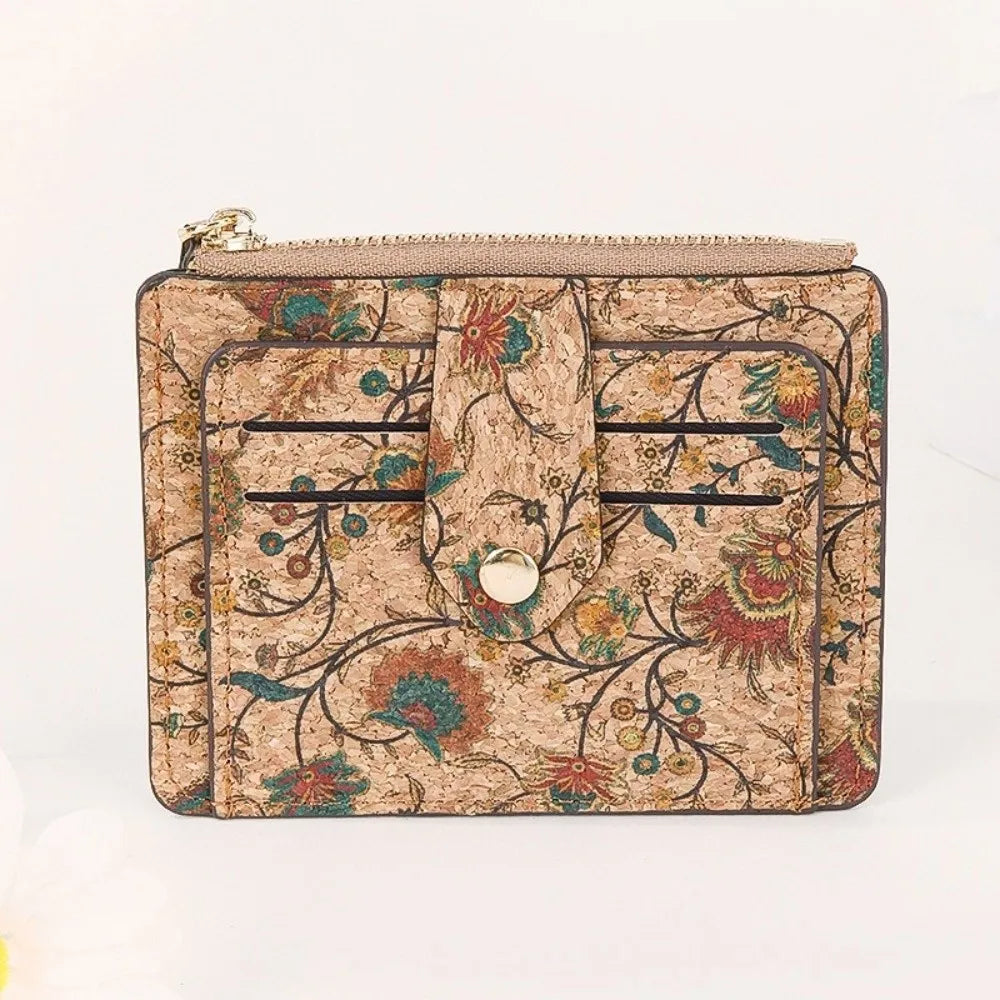 Ultra-thin Compact Zip Wallet in Ethnic Cork